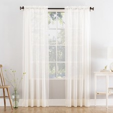 Marjorie 1-Piece Sheer Voile Rod Pocket Curtain Panel, 59"x63", Ivory