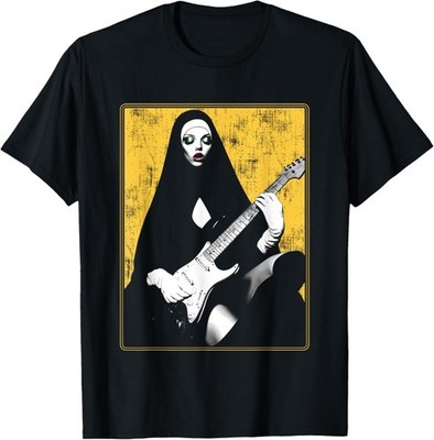 New Limited ROCKIN' NUNS Nun Playing Electric Guitar T-Shirt