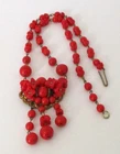 Vintage Cherry-Red Milk Glass Bead Pendant Necklace West Germany