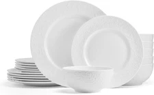 Mikasa Parchment White 18pc Bone China Dinnerware Set, Service for 6