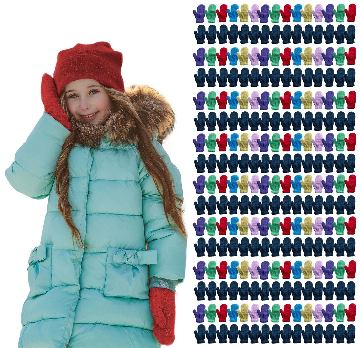 Kids Warm Winter Colorful Magic Stretch Gloves & Mittens 2-5 Age Kids (240 PK B)
