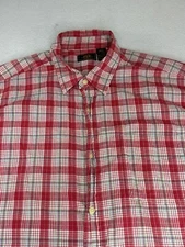 Route 66 Mens Button Up Shirt Red Plaid Short Sleeve Pocket Size Large L
