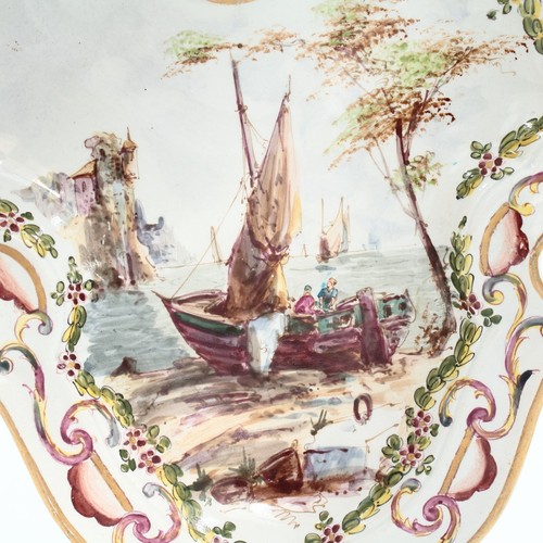 Antique French Armorial Shield Dishes Hand Painted Harbour Scenes by Lille 1767 - Picture 16 of 24