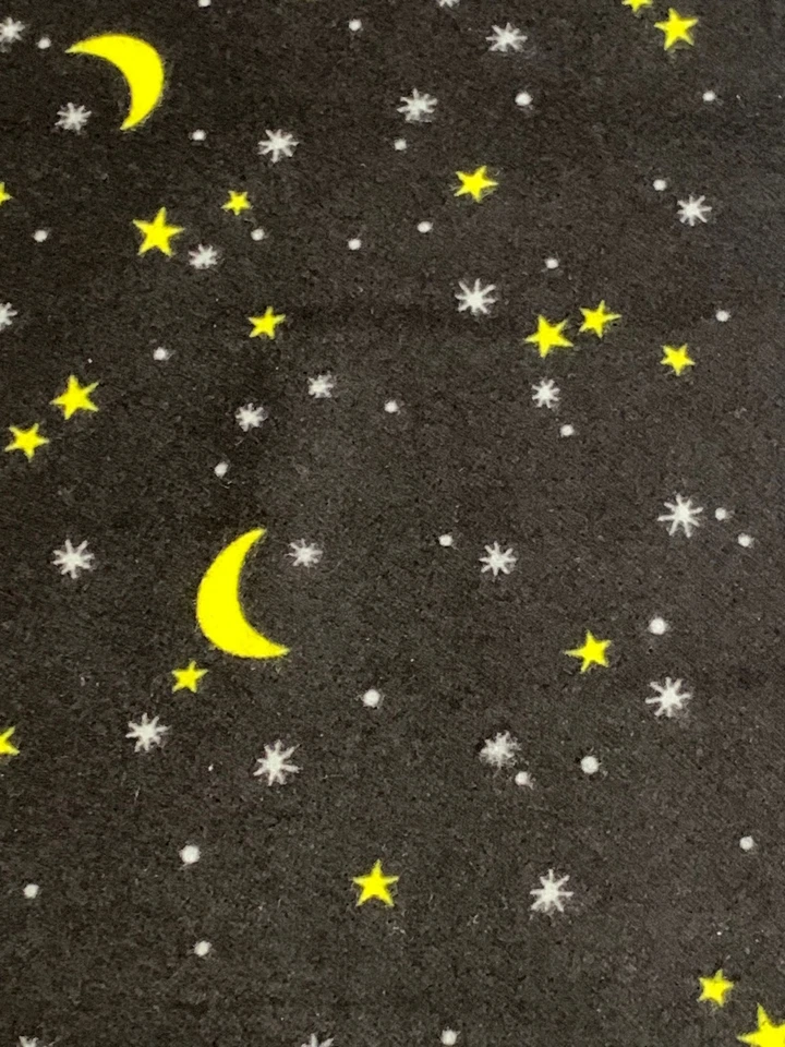 Tela Lunas y Estrellas Amarillo Noche Hola Dormir en Franela Negra 1/4 Yd 9438 Foto 3 de 4