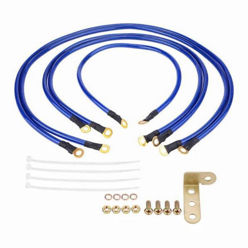 US Modified Car 5 Point Battery Earth Ground Grounding Wire Cable Blue 1 Set - Image 4 of 4