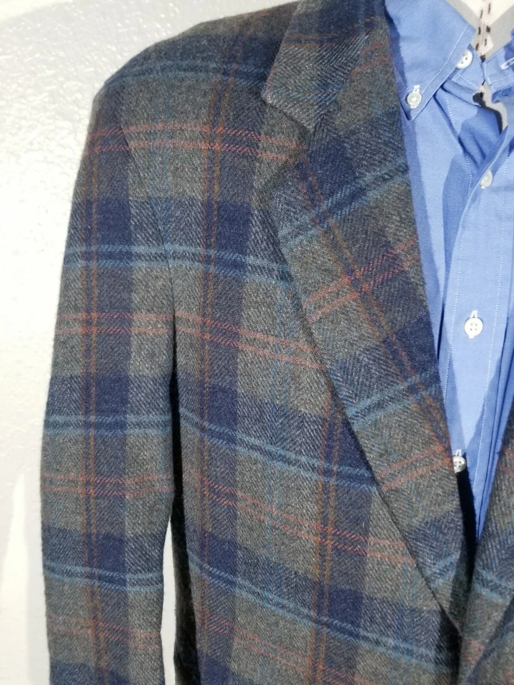 Chaqueta Blazer Abrigo Deportivo 40R Vintage Naranja Verde Tartán Lana Tweed Cuadros Foto 2 de 4