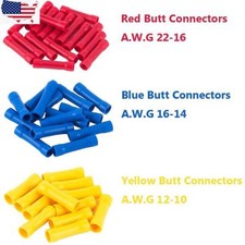 50-100X Insulated Electrical Wire Cable Terminals Butt Crimp Connectors 22-10AWG