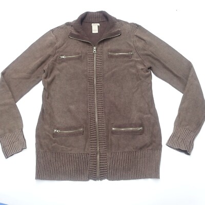 Ruff Hewn Cardigan Sweater Men's Large Brown Cotton Pockets Mock Neck Full Zip