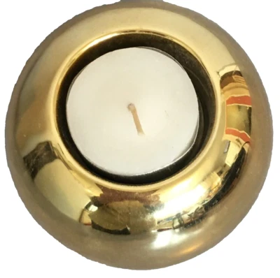 Photophore céramique dorée forme boule sur le sommet emplacement pour bougie - Photo 1/2