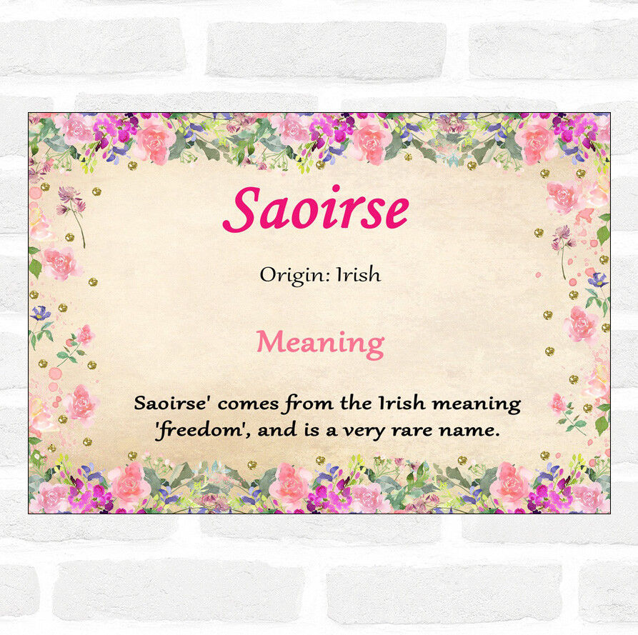 Saoirse Name Meaning Floral Certificate
