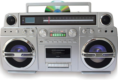 Techplay Monster S 1980S-Style Boom Box CD Player, Cassette Player/Recorder, AM/