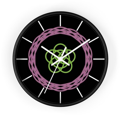 Wall Clock - Purple and Green Spirograph Inspired Geometric Pattern Unique Gift