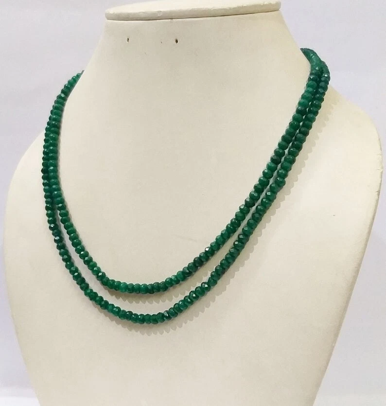 2 Schichten natürliche Smaragd Jade facettierte Rondelle Edelstein Perlen Hal... - Bild 4 von 4