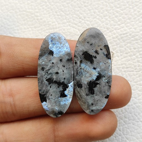 Rare blue fire larvikite cabochon pair larvikite hand polish gemstone R12069 AU - Picture 3 of 5