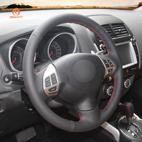 Black PU Leather Steering Wheel Cover for Mitsubishi Lancer Outlander Triton D - Picture 5 of 10