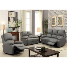 Reclining Fabric Sofa Set In Light Grey or Dark Grey- 3 Piece, 2 Piece, Armchair