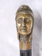 🇫🇷 CANNE ANCIENNE POMMEAU BUSTE DANTE BRONZE FUT EBENE WALKING STICK
