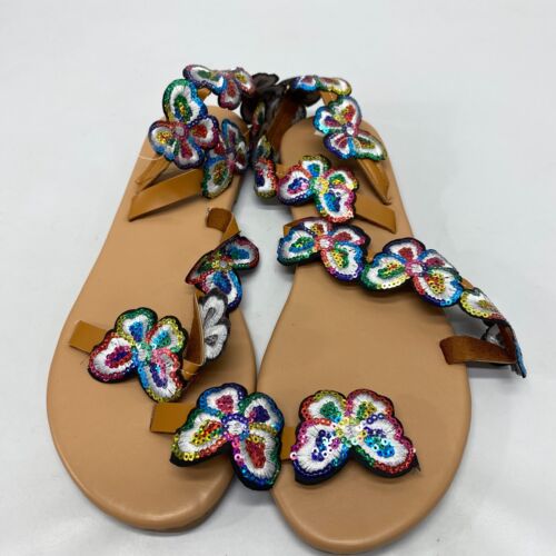 Womans Flat Sandals Strappy Butterflies SZ 40/US 8.5