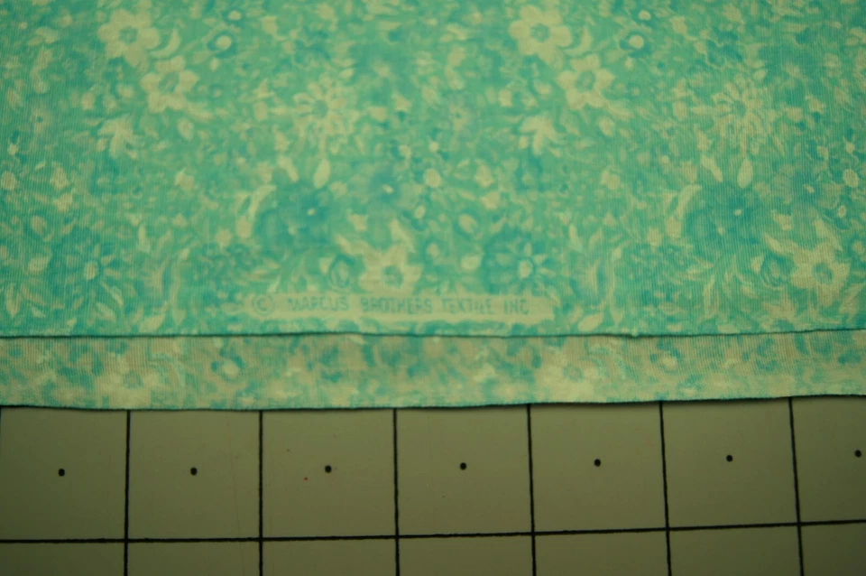 1 Yard Seafoam Green White Flowers Cotton Quilting Fabric 37" X 44" - Image 2 of 3