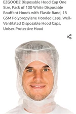 Disposable Hood Cap One Size, Pack of 100 White Disposable Bouffant Hoods wit...