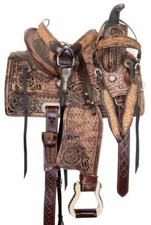 Western Leather Horse Saddle Cowboy Roping Youth Kids Adult Tack Set Freeship