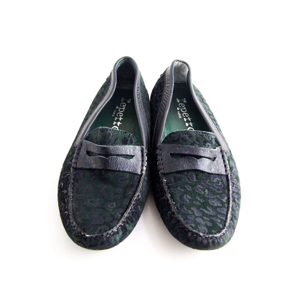 Repetto Penny Conduite Mocassin Vert Daim Cuir Noir Femmes Taille Fr 39 US 8 - Photo 3/4