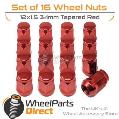Radmuttern rot (16) 12x1,5 konisch 34mm für Dodge Daytona 4 Bolzen 84-93
