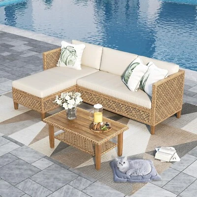 PHI VILLA Poly Rattan Sitzgruppe 4 Personen Sitzgarnitur Gartenmöbel Set Balkon Terrasse
