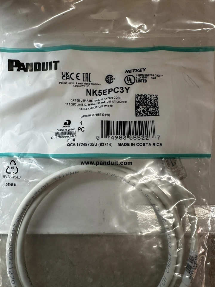 PANDUIT NETKEY NK5EPC3Y PATCH CORD OFF-WHITE 3 FEET - Image 2 of 2