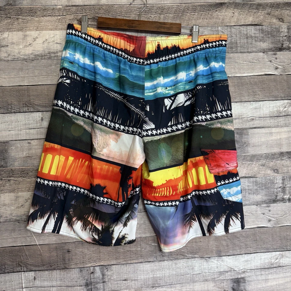 Pantalones cortos de tabla hawaianos Hang Ten para hombre con cordón grande bolsillo floral Foto 3 de 4