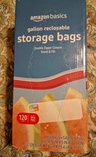 Amazon Basics Reclosable Gallon Food Storage Bags, Stand & Fill Base, 120 Count