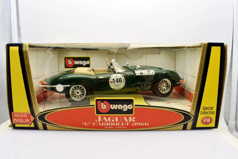 Modellino auto scala 1:18 Jaguar E Cabriolet Burago diecast modellismo statico n - Immagine 4 di 4