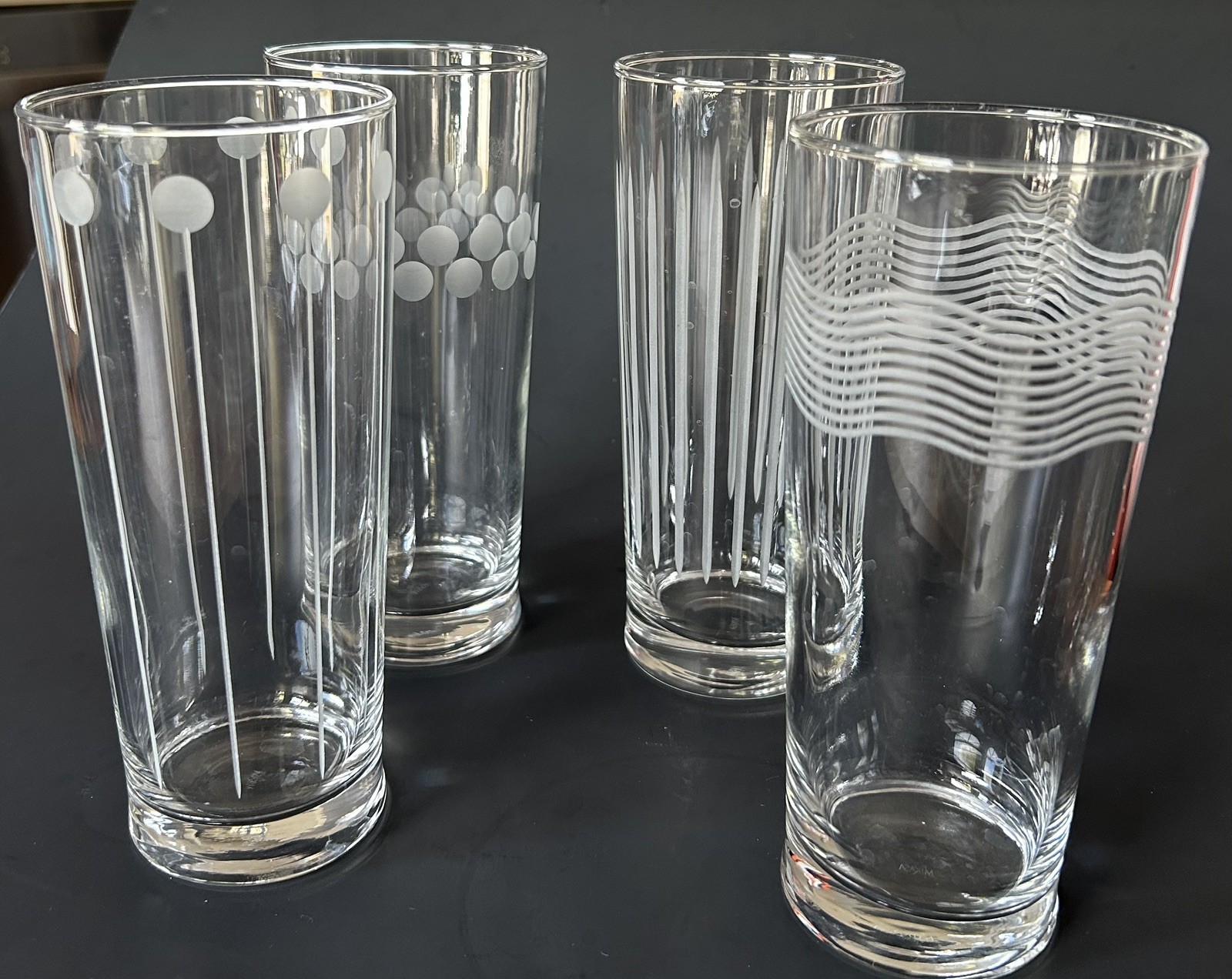Set of 4 Mikasa Cheers Highball glasses Spiral Etched 7” Tall 19.75 ounce