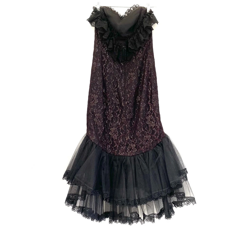 VTG Loralie 80s Prom Dress Sz 8 Black Tulle Bow Strapless Goth Holiday Party - Image 2 of 4