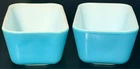 Vintage Pyrex 502-B Turquoise Blue Refrigerator Dishes 1.5 Pint Pair No Lid