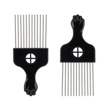 KHQBG Black Metal Afro Pick Combs for Curly Hair - Detangle 2 Pack Comb