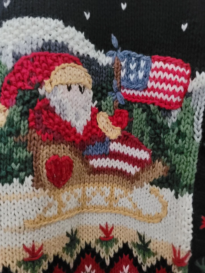 Cárdigan Suéter Vintage Stitches In Time Negro Navidad Talla Grande Santa Foto 4 de 4