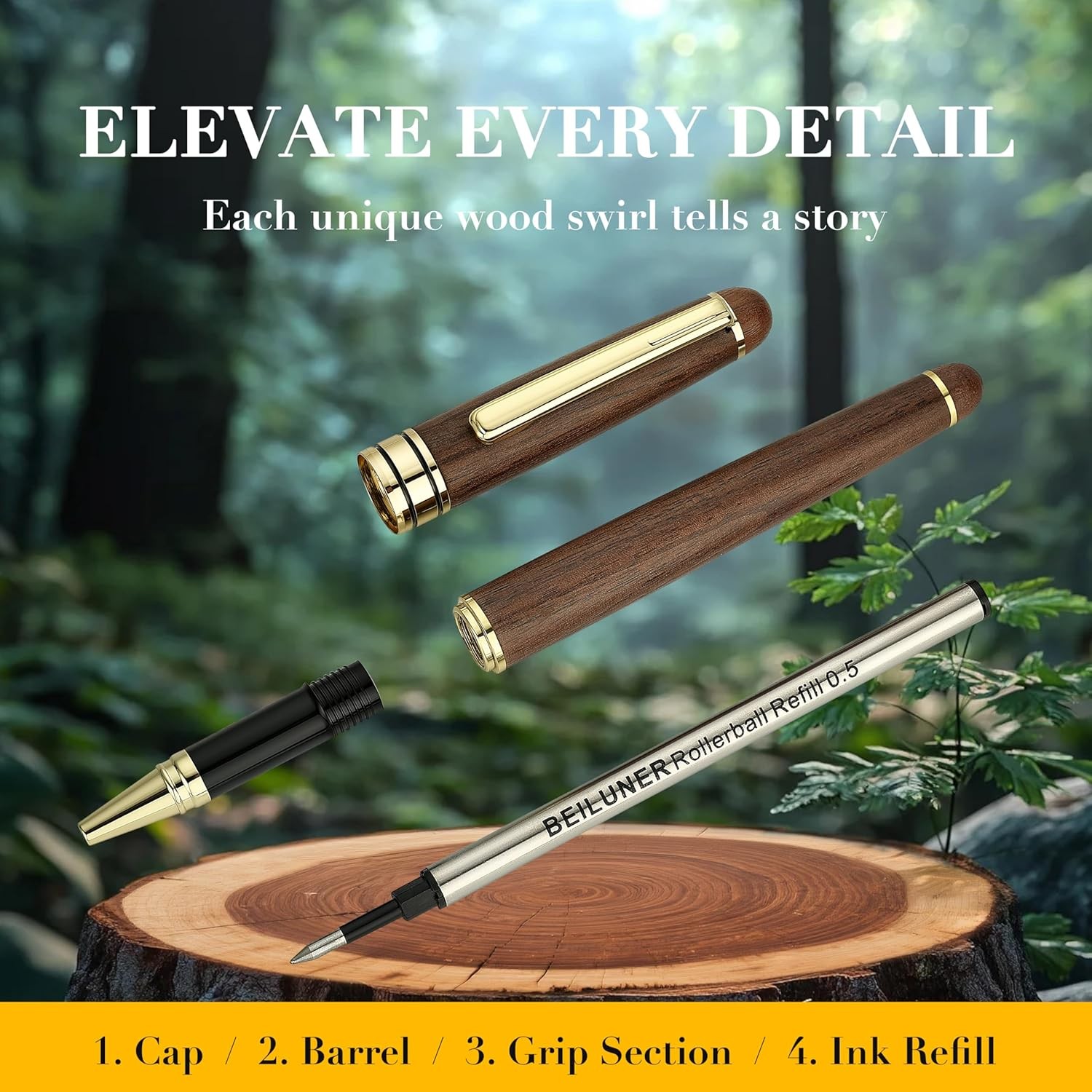 BEILUNER Luxury Wood Ballpoint Pen Writing Set,Walnut-Elegant Fancy Nice Gift Pe