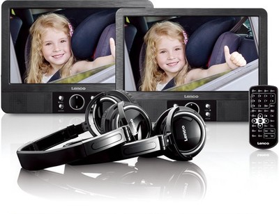 LENCO MES-415 Set DVD-Player 9'' Schwarz Kopfhörer Halterung Dual-Bildschirm USB