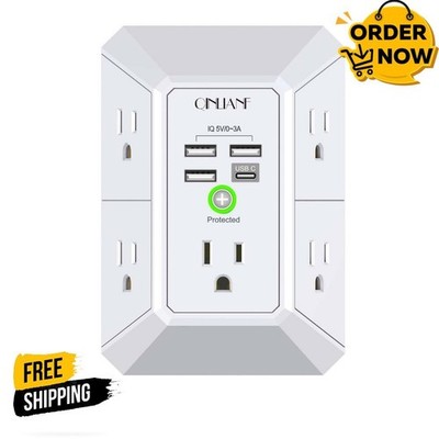 QINLIANF 5 Outlet Extender Surge Protector with 4 USB Charging Ports, 1680J Powe