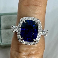3.5Ct Cushion Cut Lab-Created Sapphire Halo Engagement Ring 925 Sterling Silver