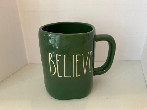 Rae Dunn BELIEVE Green Mug Cup Coffee Tea Artisan Collection By Magenta
