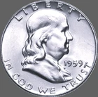 1959 FRANKLIN HALF DOLLAR 50c  PHILADELPHIA MINT  90%  SILVER COIN / BU-UNC  GEM