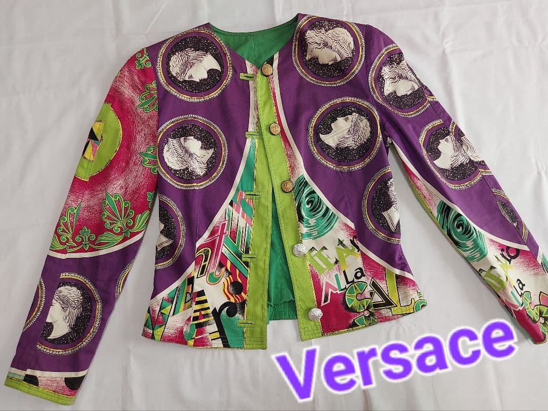 USED VERSACE VINTAGE GRAPHIC PT COLLARLESS JACKET ACCEPTABLE