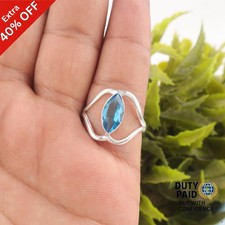 Valentines Deal Swiss Blue Topaz Stone 925 Silver Band Birthday New Ring Jewelry