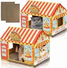 2 Pack Cardboard Cat Houses with Scratcher, 16.5''x12.25''x15'' Orange