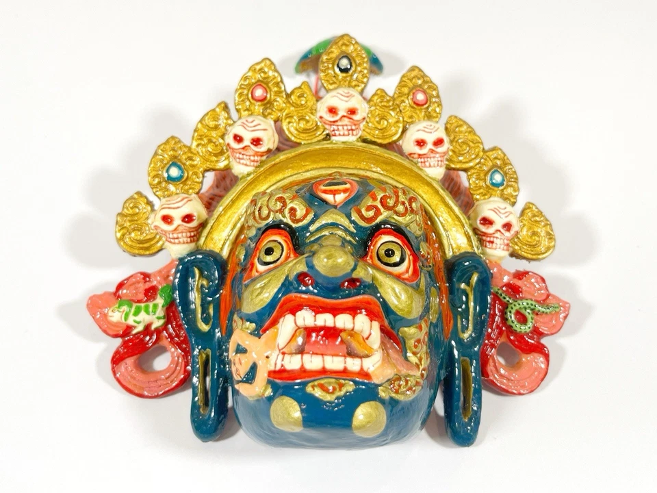 Balinese Barong Mask Carved Wood Painted Wall Art ~6x6” Folk Decor - Image 3 of 4