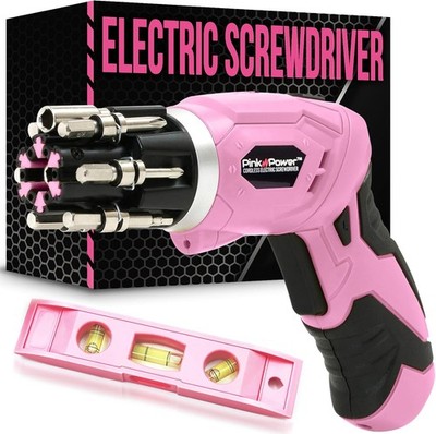  Electric Screwdriver Cordless Mini Drill Set - 4V Rechargeable Pink Cordless