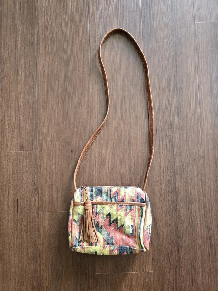 Bolso Bandolera Kilim Vintage Años 80 Años 90 Cuero Suroeste Foto 2 de 4