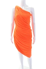 Norma Kamali Womens Ruched Sleeveless One Shoulder Dress Orange Size L